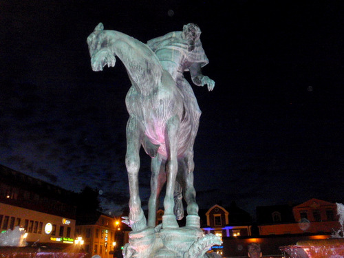 Statue of Ghostly Horseman on the Link&ouml;ping plaza.